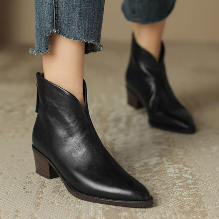 Low-Heel Leather Ankle Boots