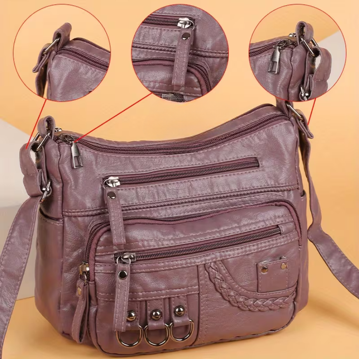 Multi-Pocket Leather Crossbody Bag