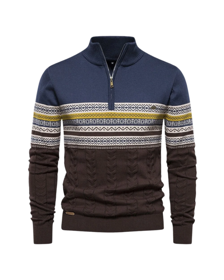 Frederico Cotton Zip Jumper with Pattern