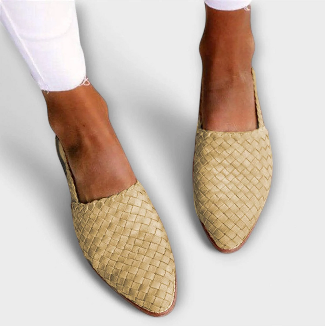 Woven Pointed-Toe Leather Loafers