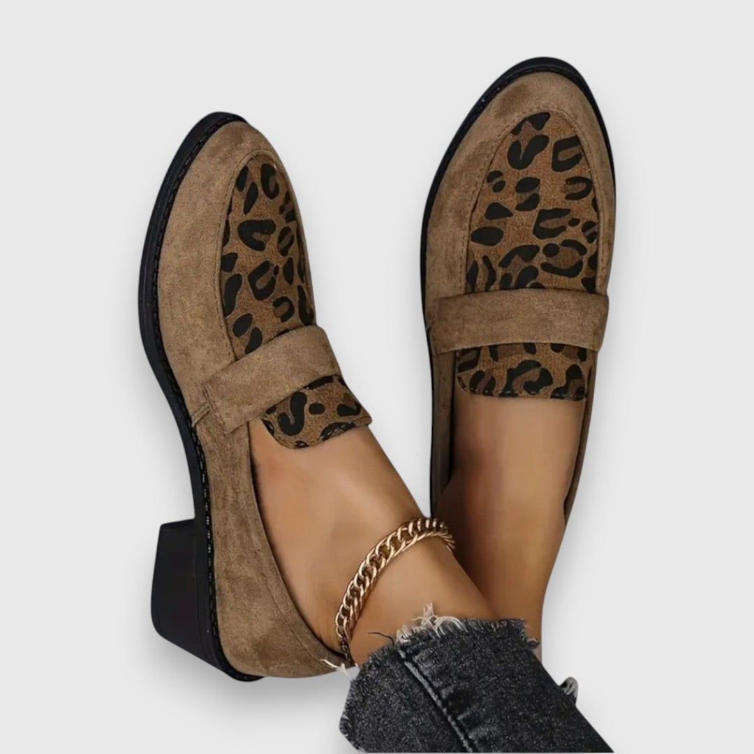 Grège Parisien Leopard Print Round-Toe Loafers