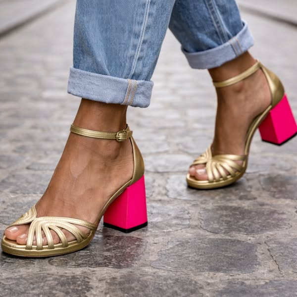 Strappy Open-Toe Block Heels