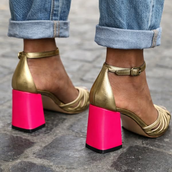 Strappy Open-Toe Block Heels