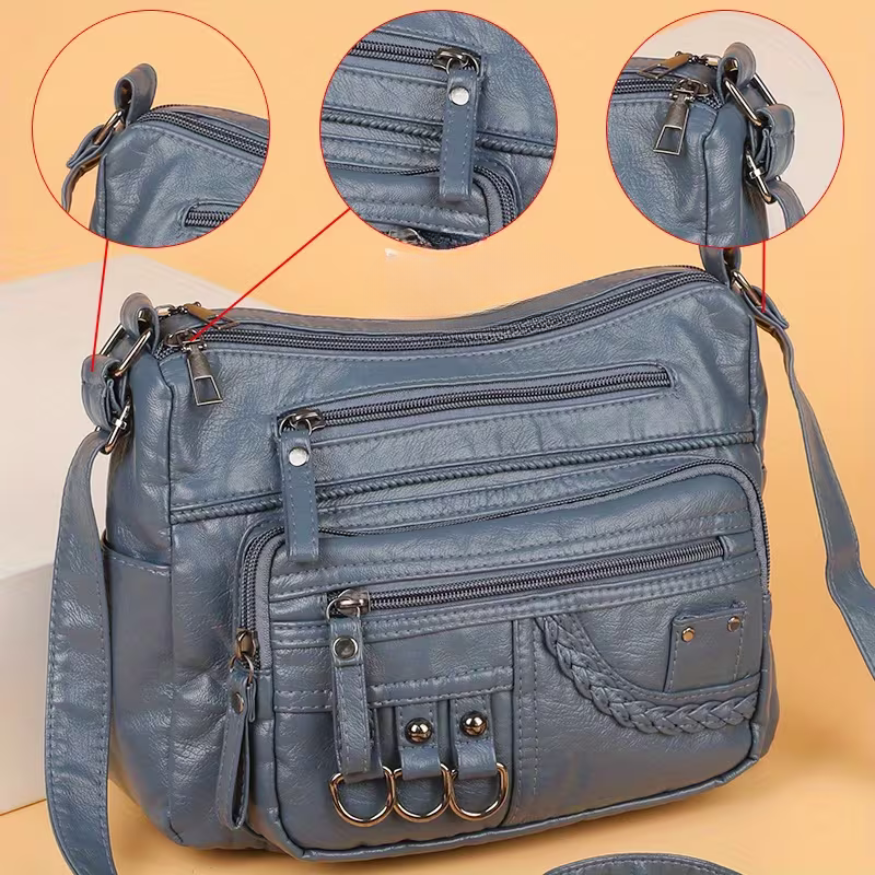 Multi-Pocket Leather Crossbody Bag