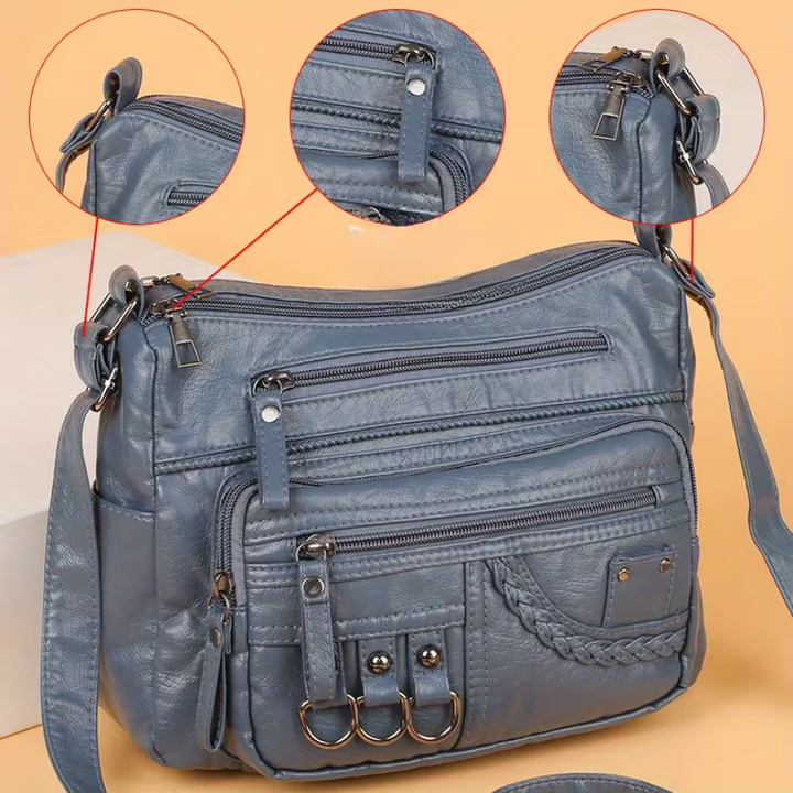 Multi-Pocket Leather Crossbody Bag