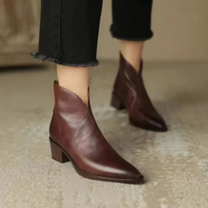 Low-Heel Leather Ankle Boots