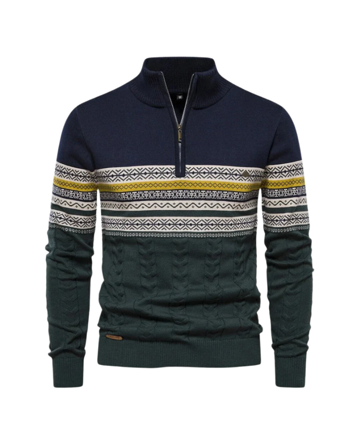 Frederico Cotton Zip Jumper with Pattern