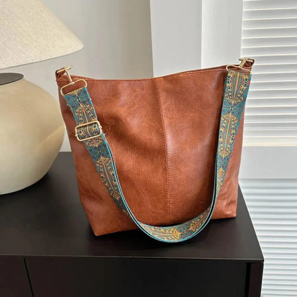Woven-Strap Leather Tote Bag