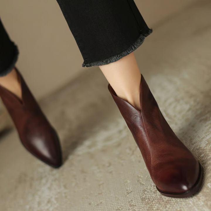 Low-Heel Leather Ankle Boots