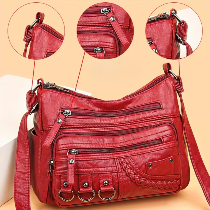 Multi-Pocket Leather Crossbody Bag