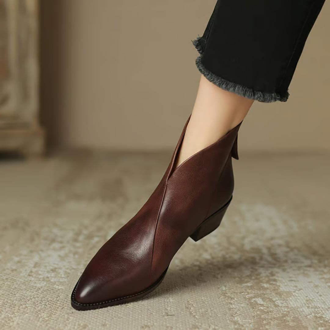 Low-Heel Leather Ankle Boots