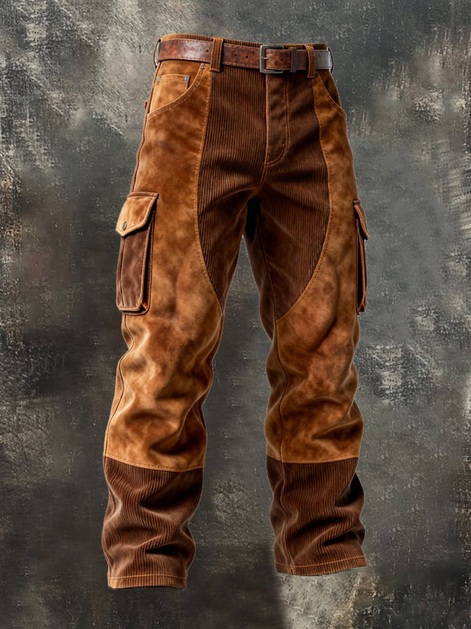 Brown Corduroy-Panel Cargo Trouser