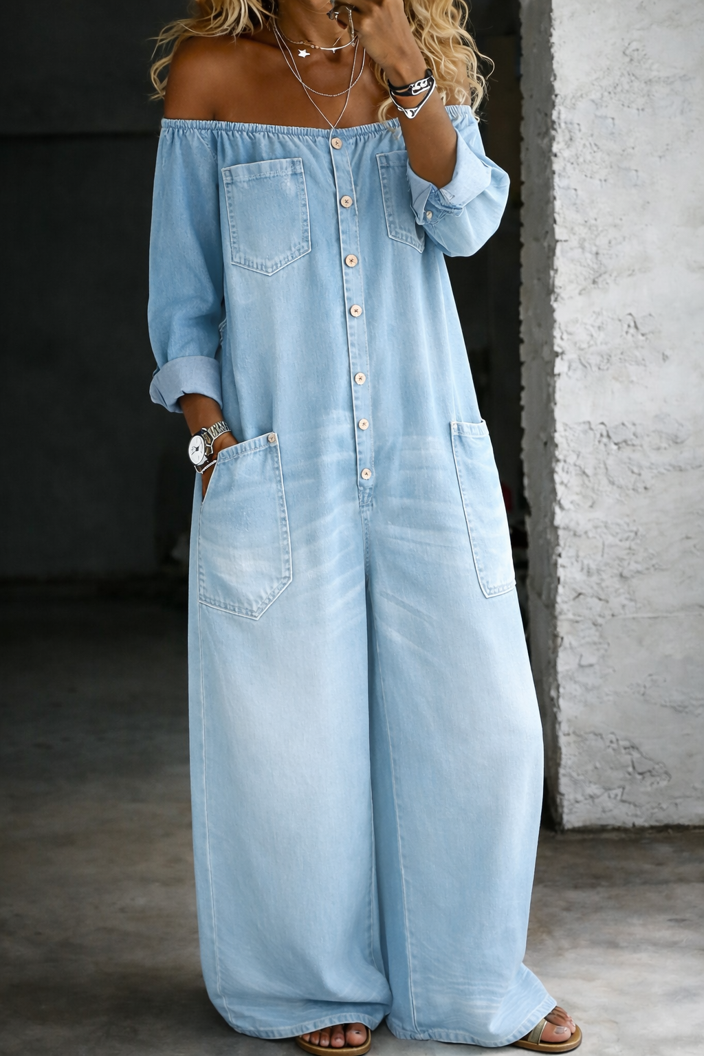 Off Shoulder Long Sleeve Jumpsuit