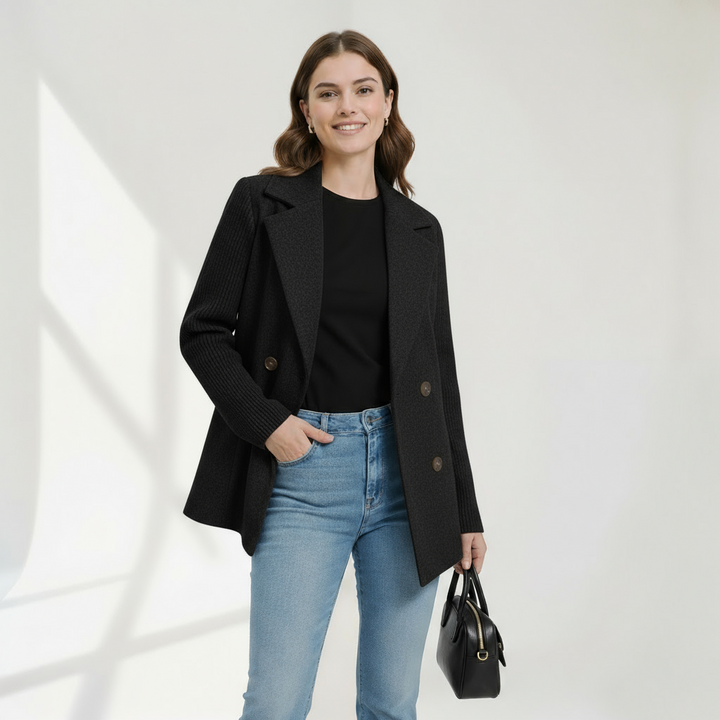 Cashmere Blend Coat with Knit Sleeves