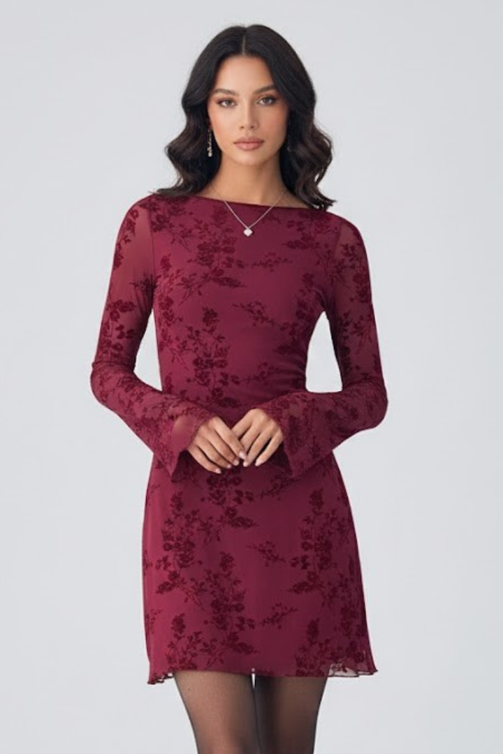 Women’s Mesh Mini Dress with Floral Detail