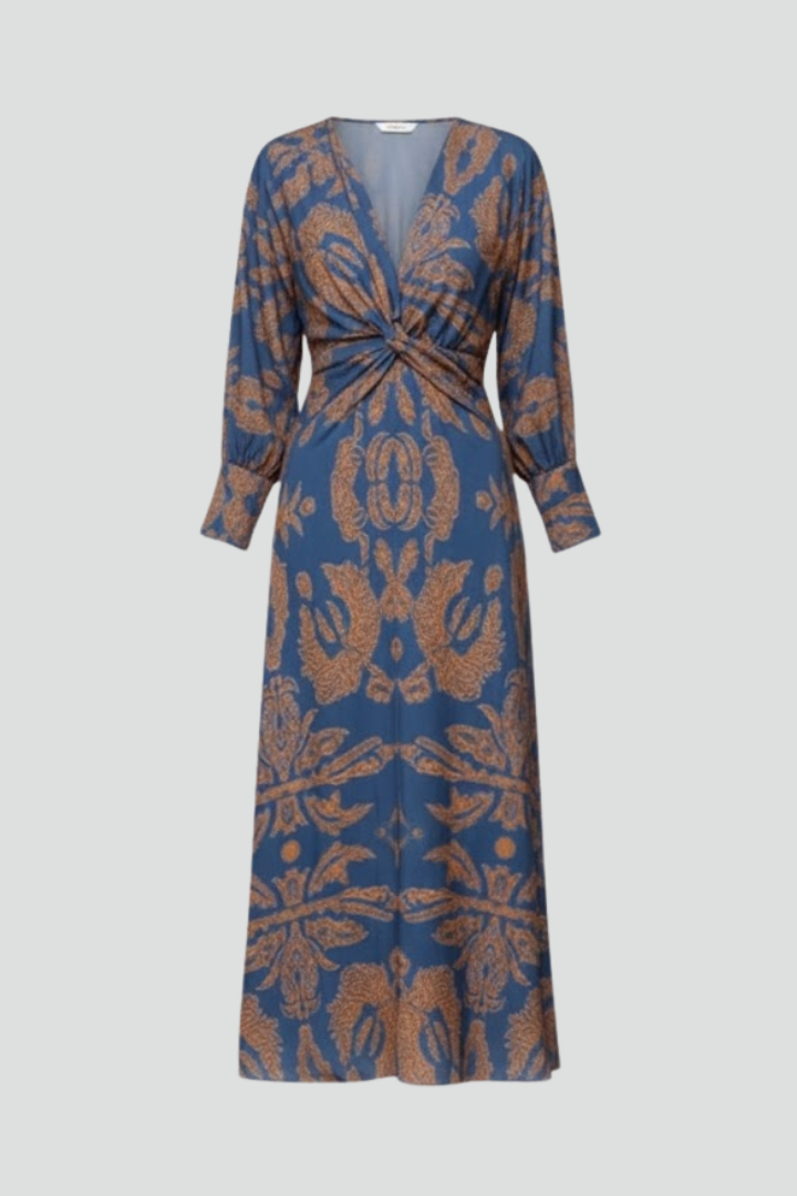 Women’s Maxi Dress with V-Neck and Printed Surface