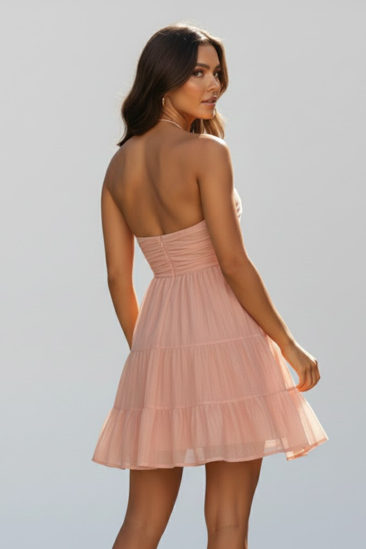 Women’s Halter Mini Dress with Tiered Ruffle Skirt