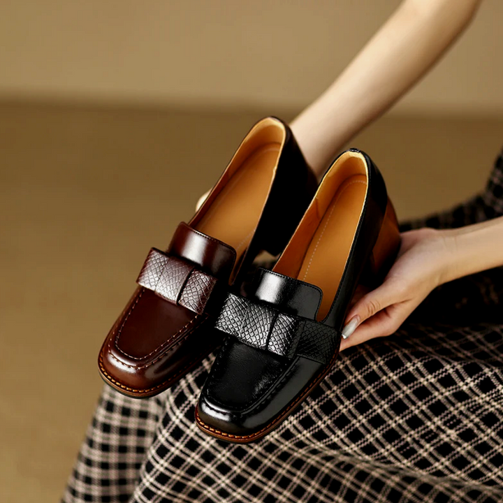 Synthetic Leather Square-Toe Knot Loafers