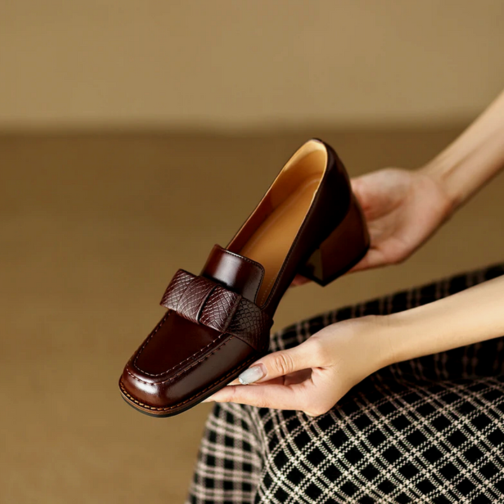 Synthetic Leather Square-Toe Knot Loafers
