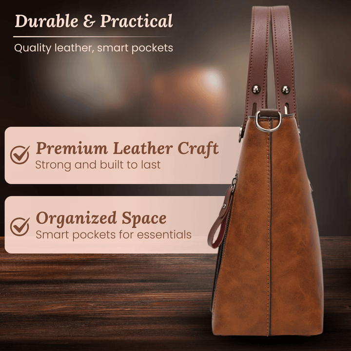Twin-Pocket Leather Tote Bag