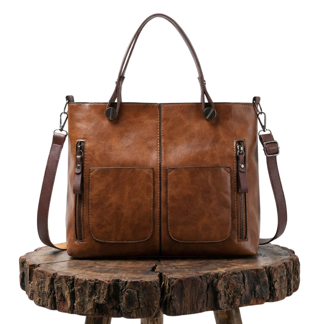 Twin-Pocket Leather Tote Bag