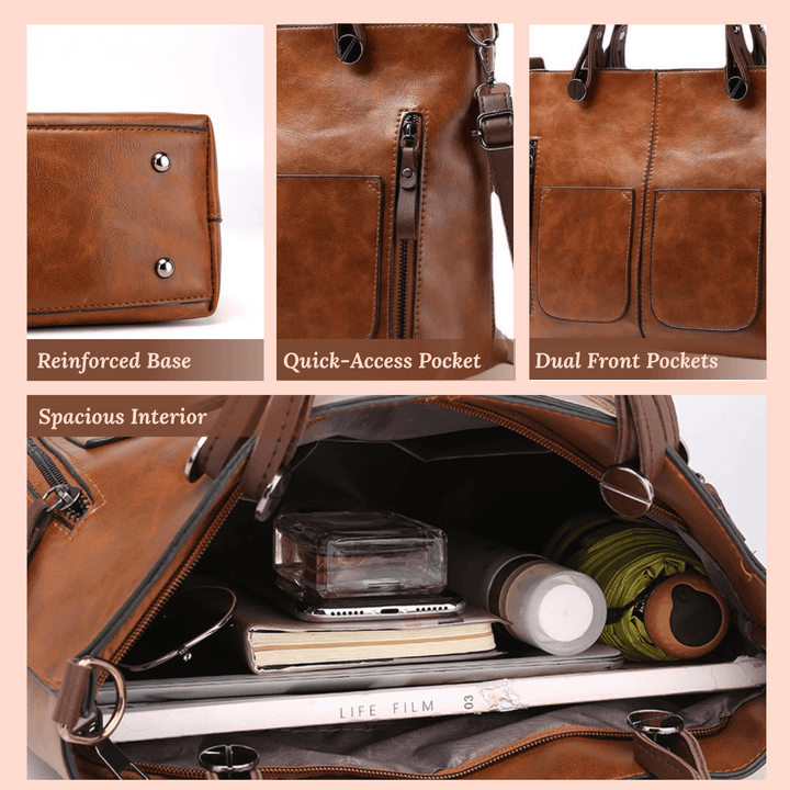 Twin-Pocket Leather Tote Bag