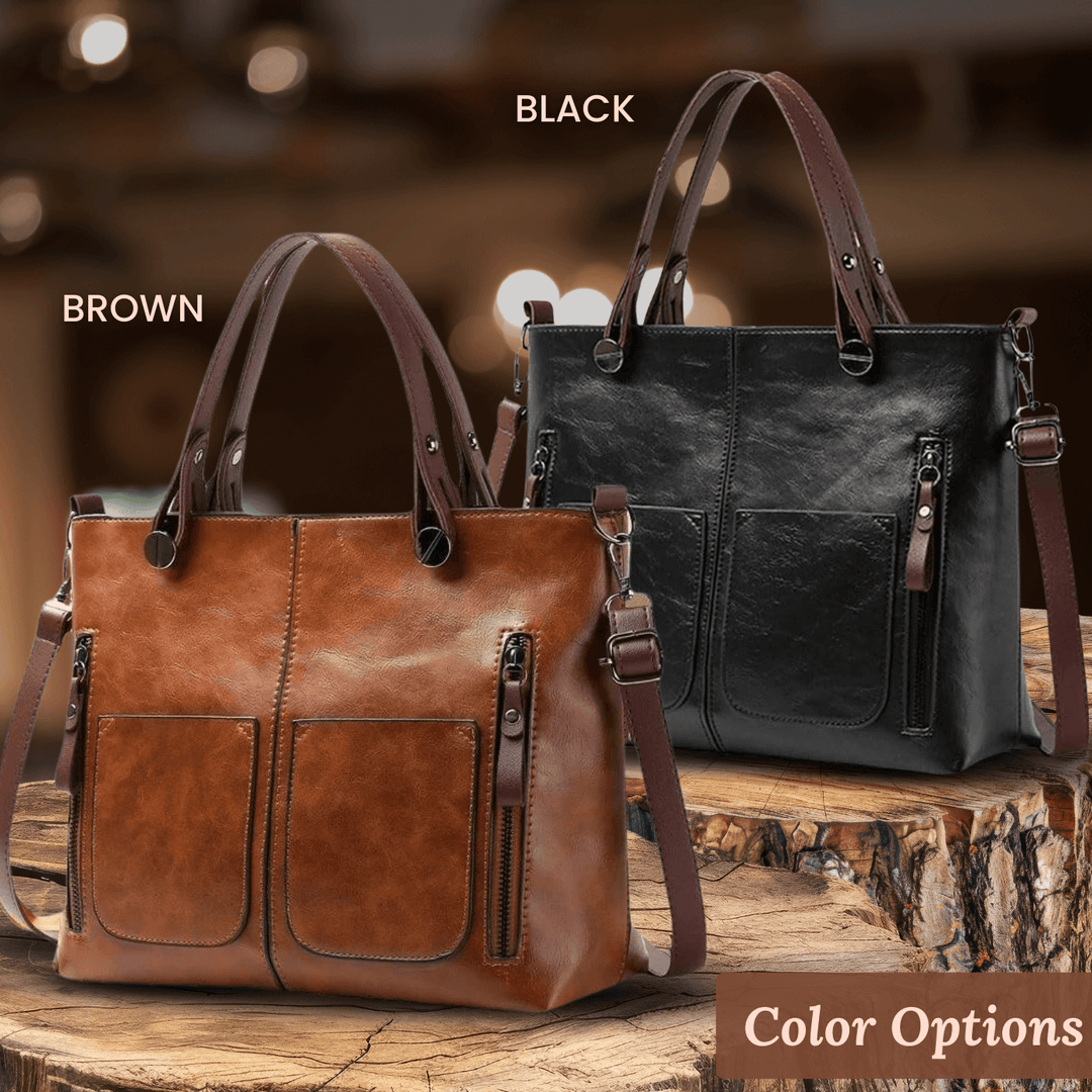 Twin-Pocket Leather Tote Bag