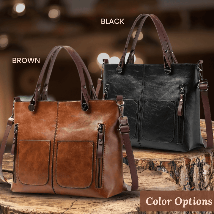 Twin-Pocket Leather Tote Bag