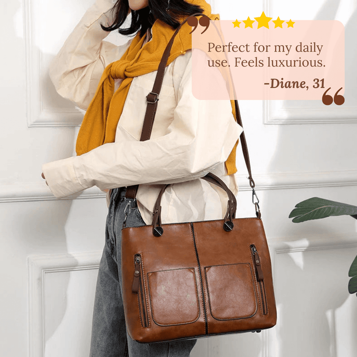 Twin-Pocket Leather Tote Bag