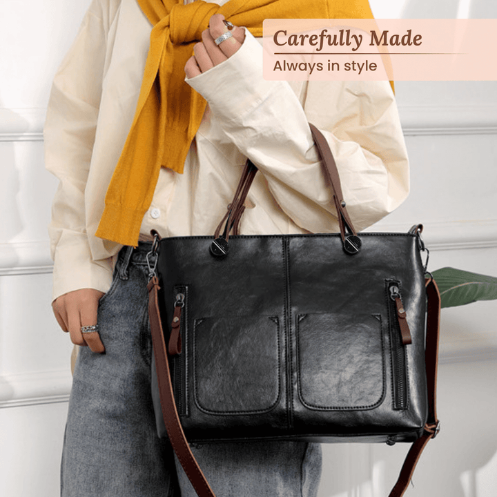 Twin-Pocket Leather Tote Bag