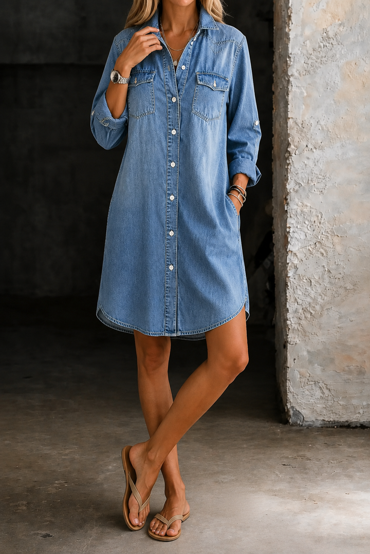 Casual Elegant Denim Shirt Dress