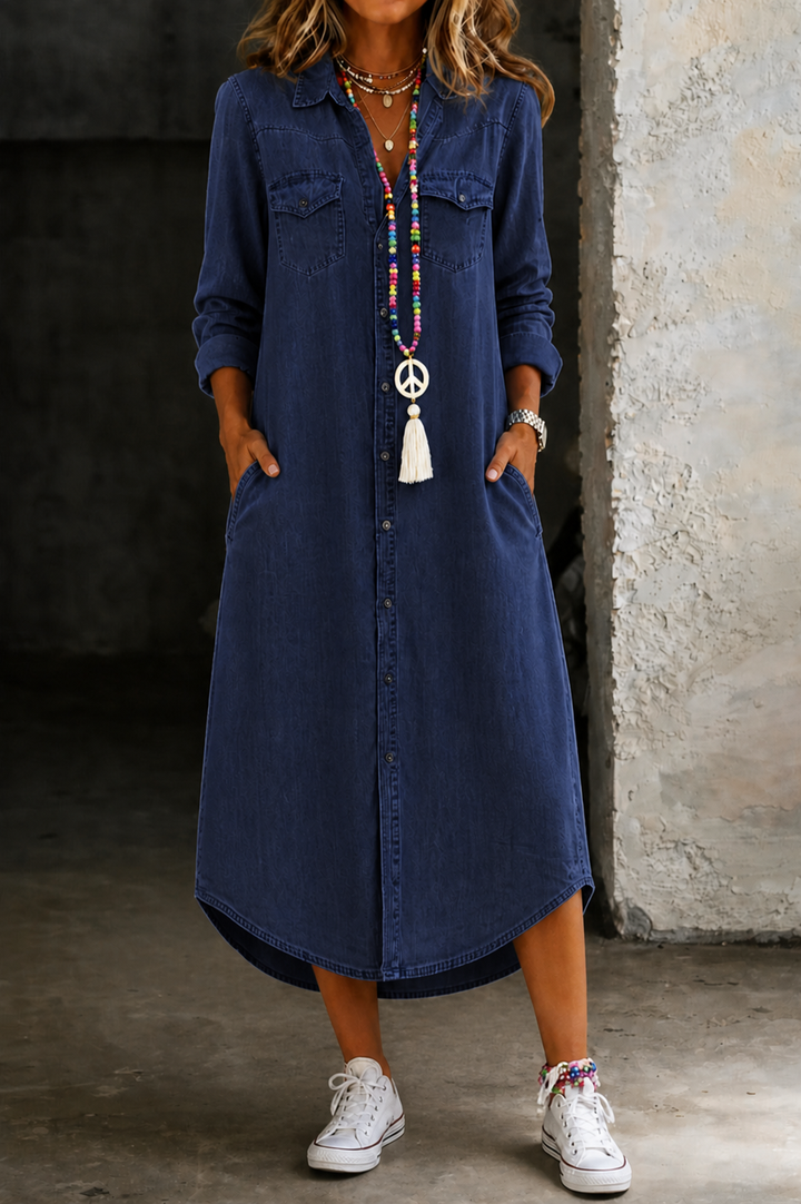 Casual Elegant Long Denim Shirt Dress