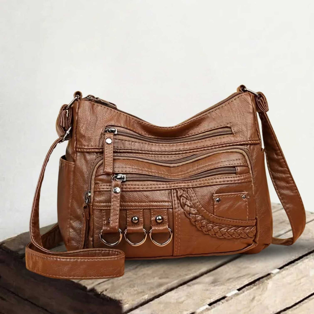 Multi-Pocket Leather Crossbody Bag