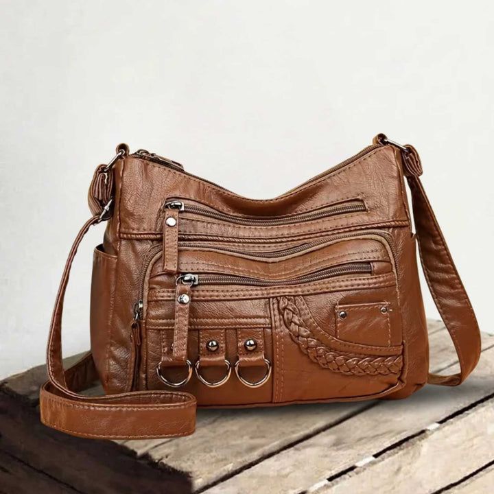 Multi-Pocket Leather Crossbody Bag