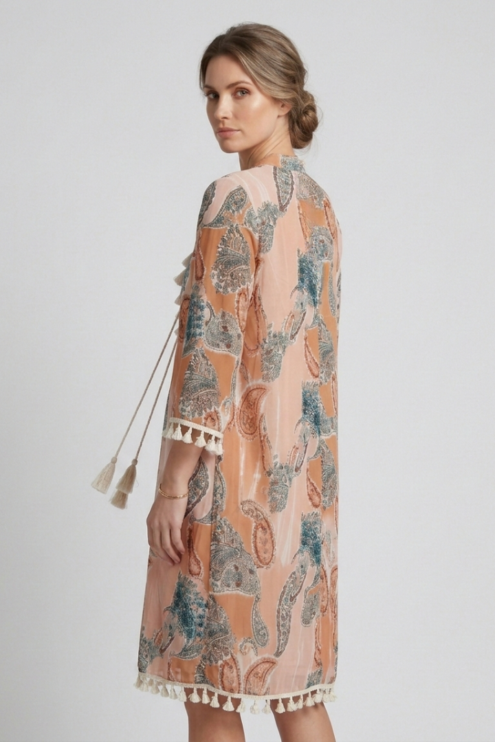 Women’s Dress with V-Neck and Ruffle Trim