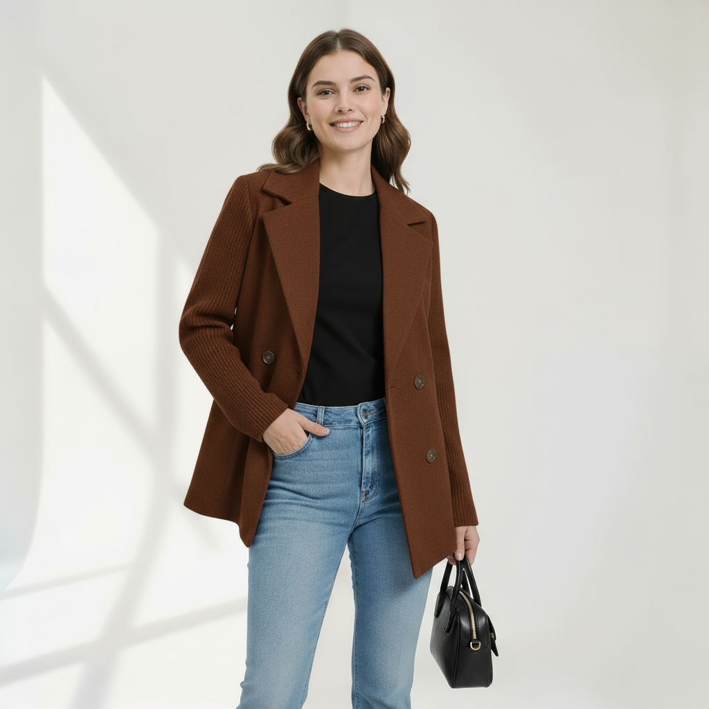 Cashmere Blend Coat with Knit Sleeves