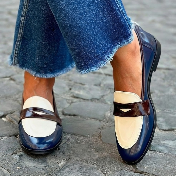 Navy Bordeaux Contrast Round-Toe Loafers