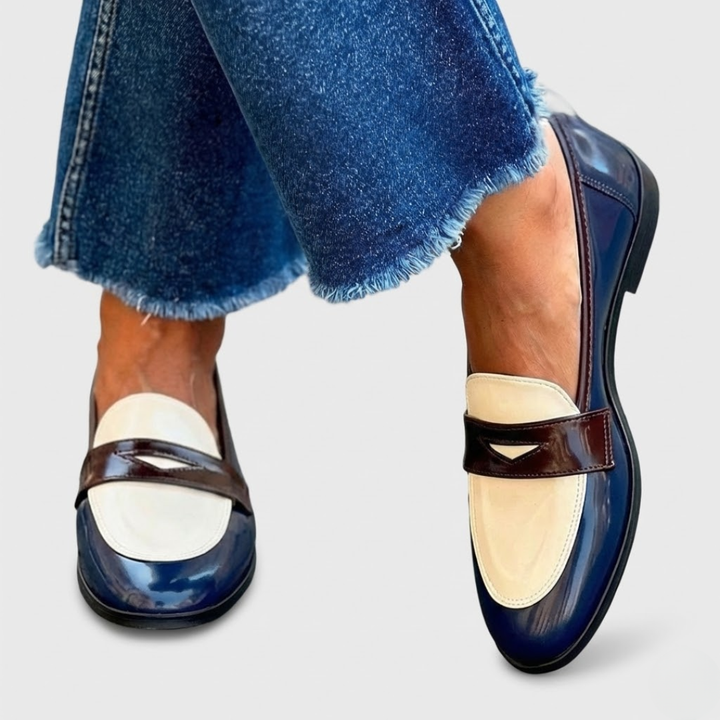 Navy Bordeaux Contrast Round-Toe Loafers