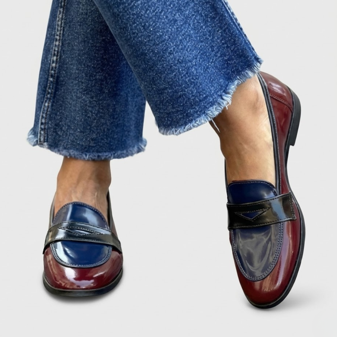 Navy Bordeaux Contrast Round-Toe Loafers