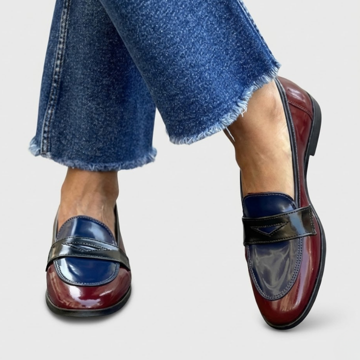 Navy Bordeaux Contrast Round-Toe Loafers
