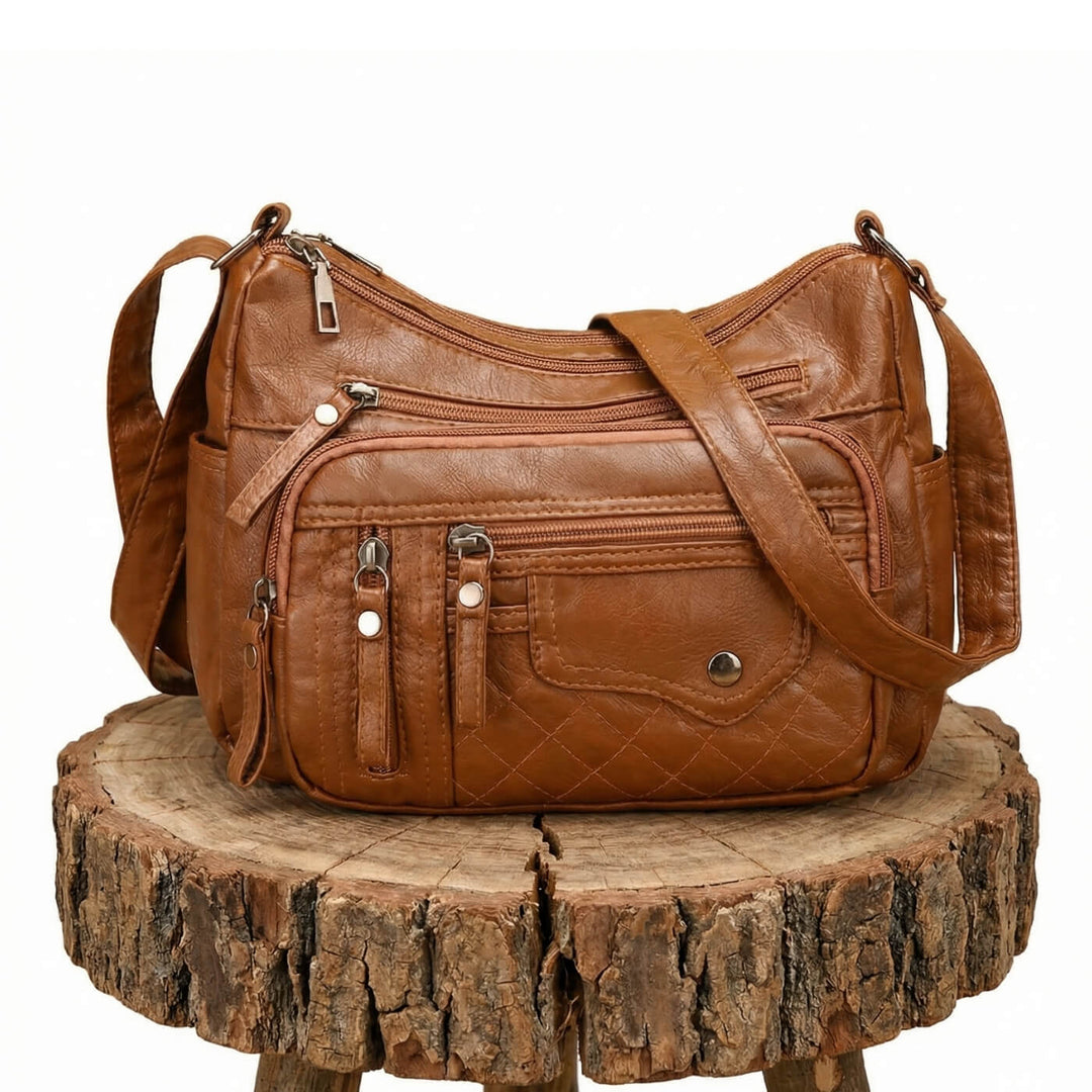 Quilted-Base Leather Crossbody Bag