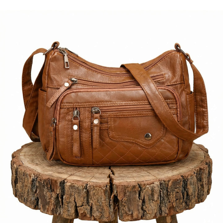 Quilted-Base Leather Crossbody Bag