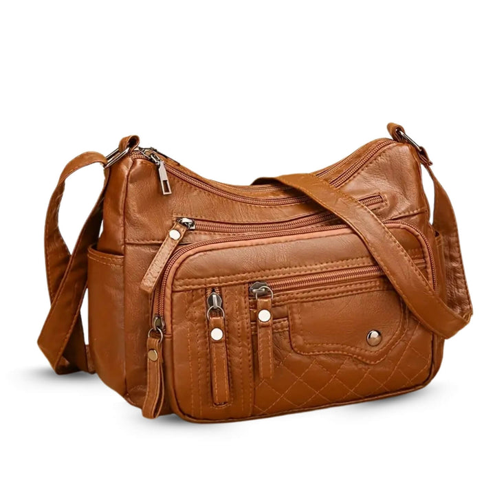 Quilted-Base Leather Crossbody Bag