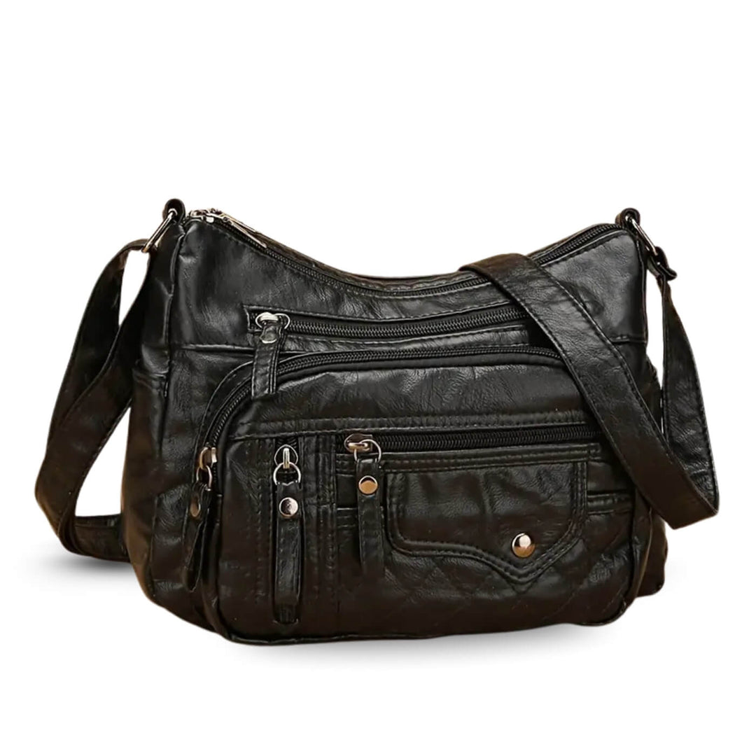 Quilted-Base Leather Crossbody Bag