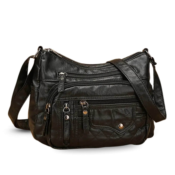 Quilted-Base Leather Crossbody Bag
