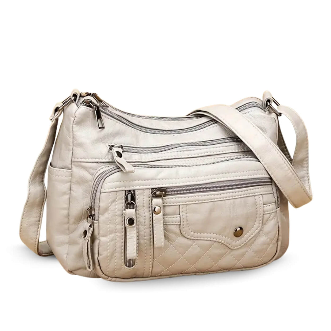 Quilted-Base Leather Crossbody Bag