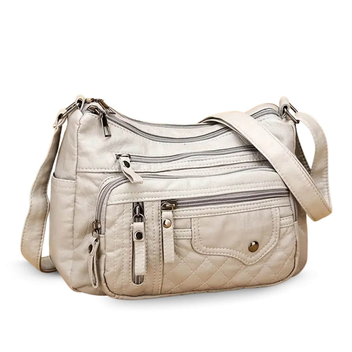 Quilted-Base Leather Crossbody Bag