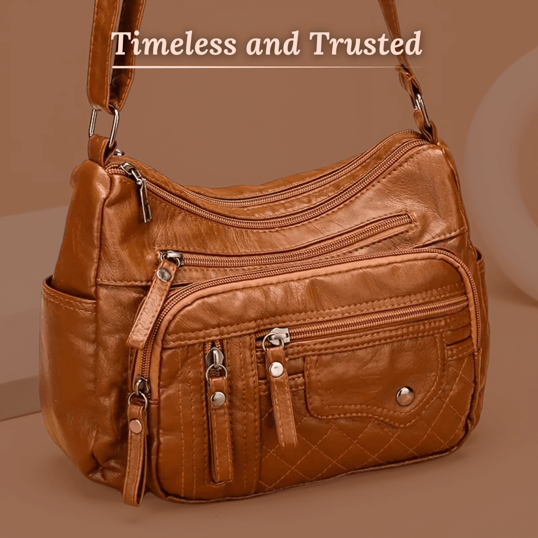 Quilted-Base Leather Crossbody Bag