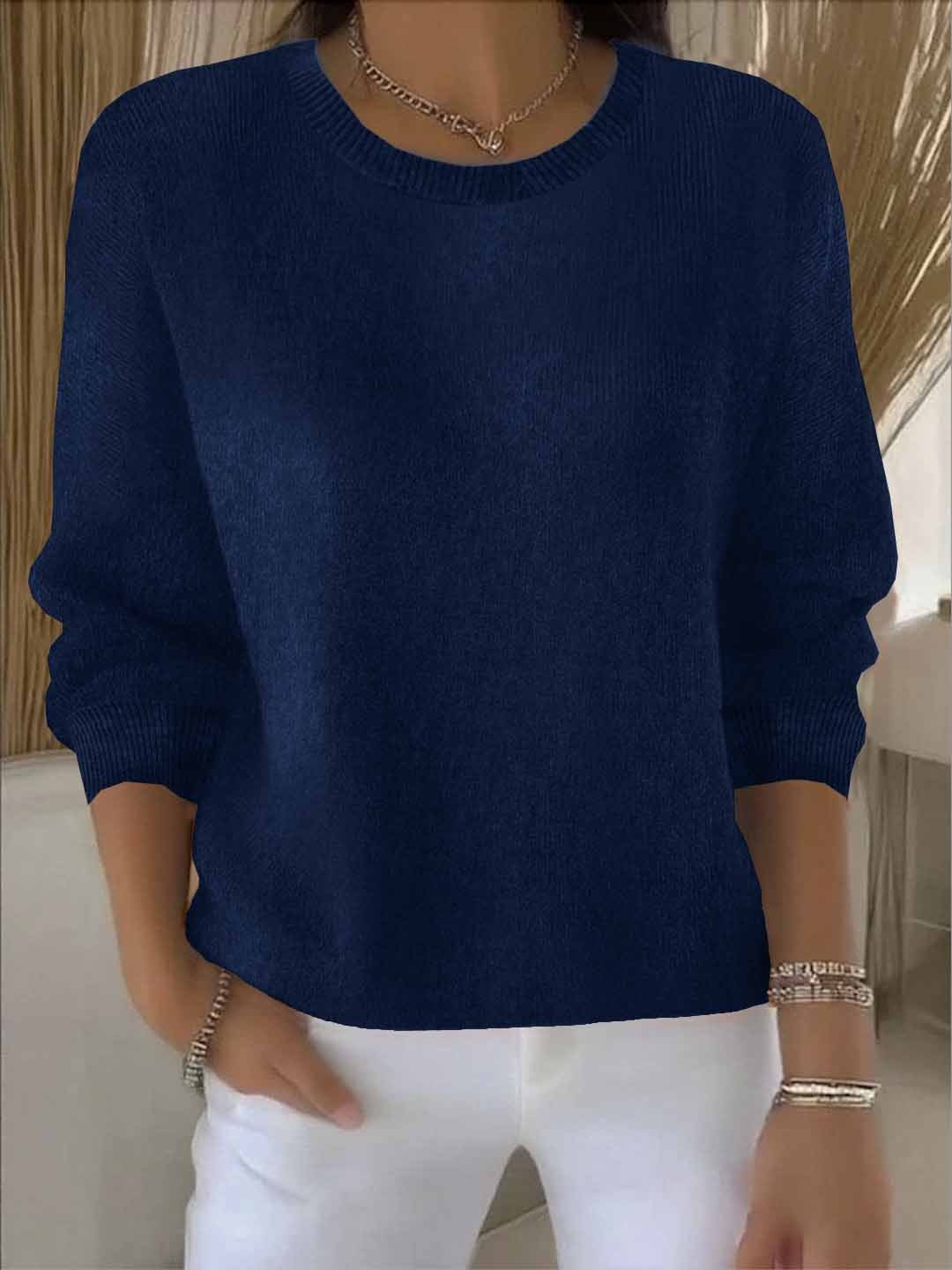 Ribbed Knit Jumper with Round Neck