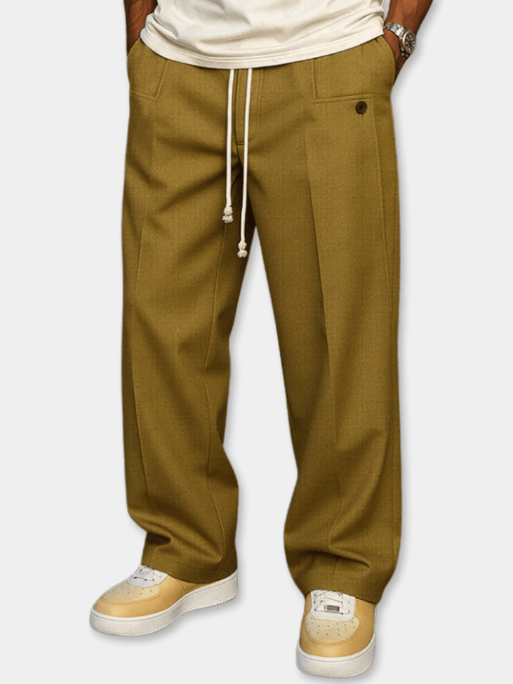 Drawstring Wide-Leg Cotton Trousers